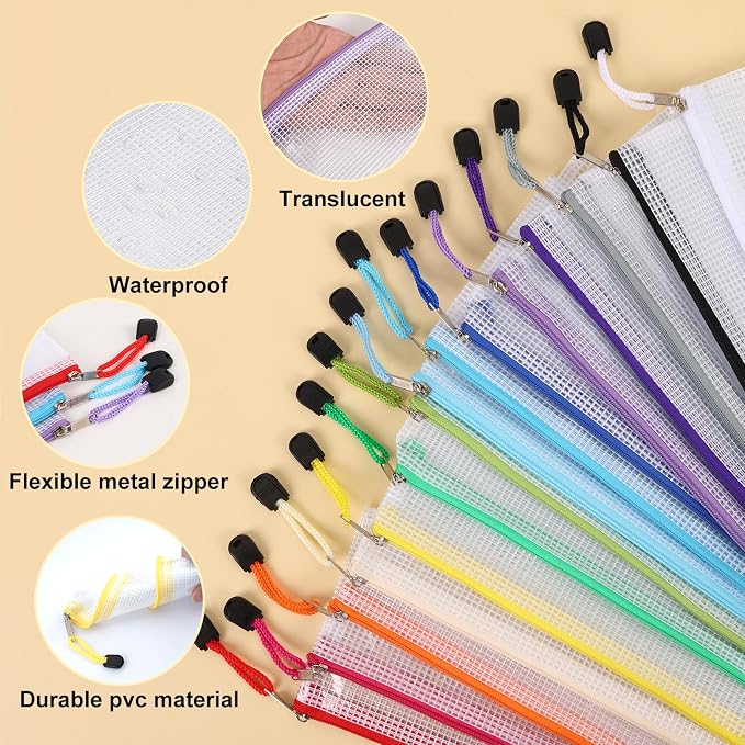 EOOUT Pencil Pouch 30pcs 9.5x4.5 Inches Small Mesh Zipper Pouch in 15 Colors for Bill Travel Tickets Storage and Office Supplies Storage