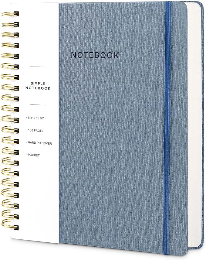 Spiral Notebook - 8.5 x 10.98 Inch Large Hard Cover Notebook with Elastic Band & Pocket, 180 Pages, Lay Flat Wirebound Journal for Work, School, Planning & Note Taking ReefBlue