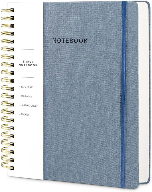 Spiral Notebook - 8.5 x 10.98 Inch Large Hard Cover Notebook with Elastic Band & Pocket, 180 Pages, Lay Flat Wirebound Journal for Work, School, Planning & Note Taking ReefBlue