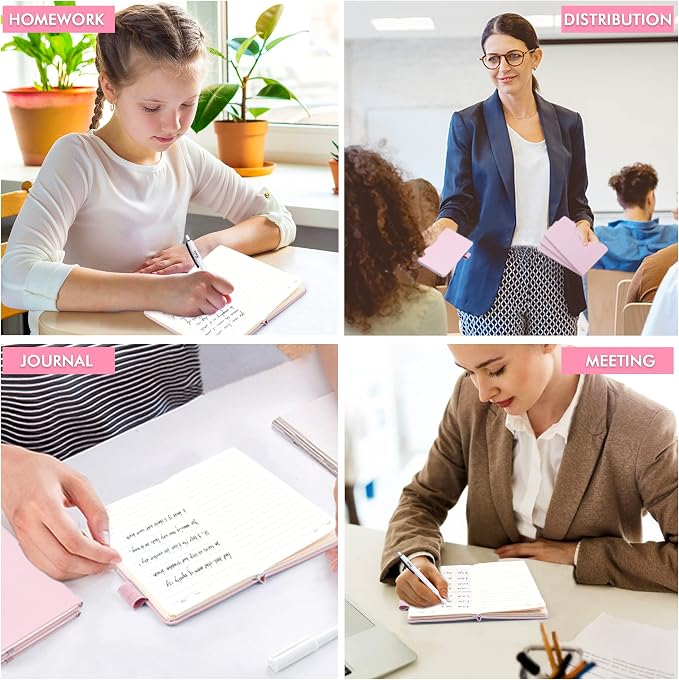 feela 3 Pack Pocket Small Notebook Journals, Mini Cute Memo Notepad Hardcover College Ruled Lined Journals with Pen Holder for Women Girls Office School, with 3 Black Pens, 3.5”x 5.5”, A6, Rose Pink