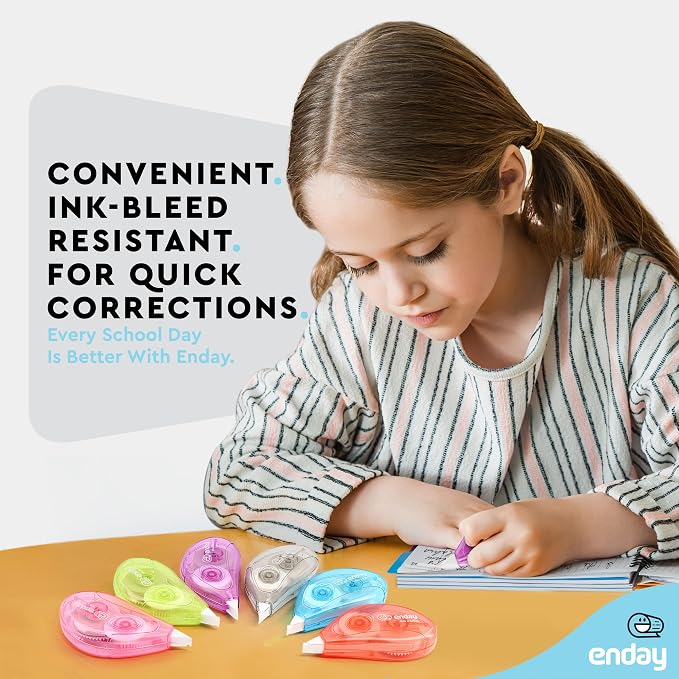 Enday White Out Correction Tape, Purple Dispenser White Out Tape, Easy to Use Applicator for Instant Corrections, Whiteout Suitable for Students, Teachers, and Office Workers
