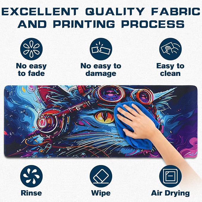 Mouse Pad Gaming - Desk Mat for Keyboard and Mouse - Cool Cat Head Large Mouse Pads for Desk, Gaming Mousepad with Non-Slip Base, Desks Pad (31.5" X 11.8") for Game, Office and Home