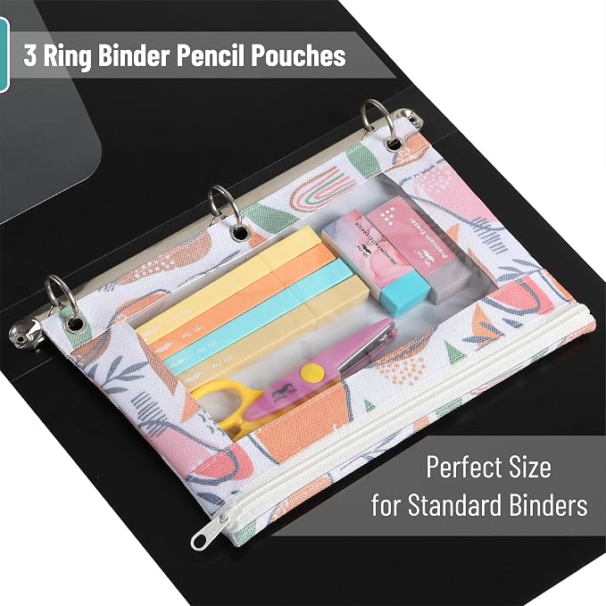 Mr. Pen- Pencil Pouch for 3 Ring Binder, 2 Pack, 10"x6.75", Smooth Zipper | Clear Window, Large Capacity Pencil Case with 3 Reinforced Grommets for School, Office, Supplies Storage | Clear Window, Large Capacity Pencil Case with 3 Reinforced Grommets f...