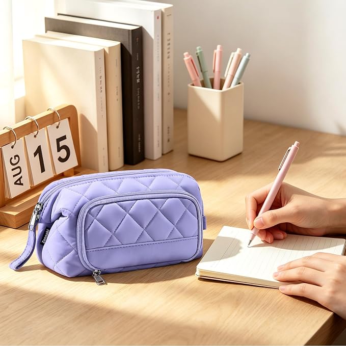 Zannaki Soft Quilted Large Pencil Pouch Organizer with Wide Opening for Boys Girls Teens - Extra Big Capacity Pen Pencil Bag with Zipper, Portable Pencil Case Box for School, College, Cosmetic Gift