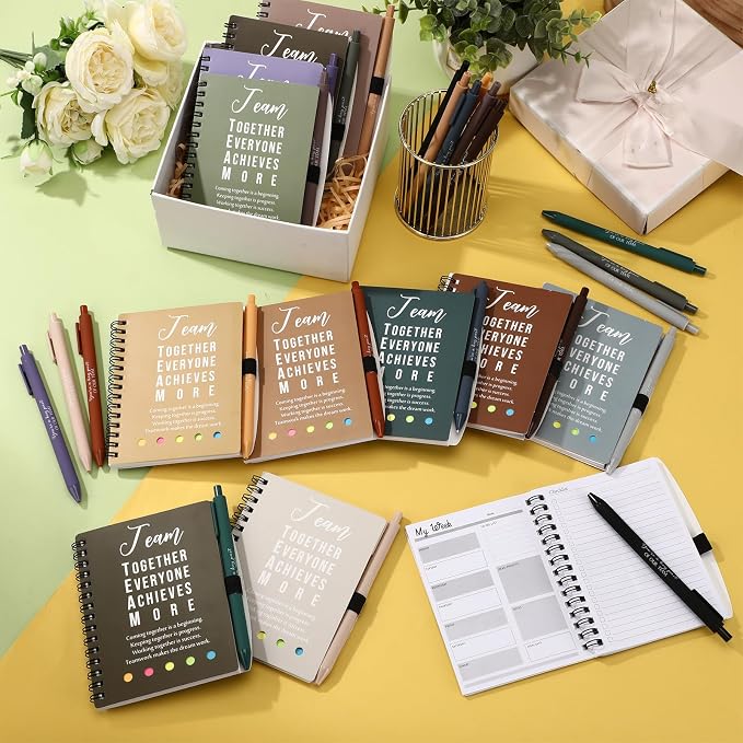 Resurhang 48 Pcs/24 Set Back to School Gifts for Students Teacher, Inspirational A6 Spiral Journal Notebook with Pen for Employee Team Teachers Students Classroom Rewards(Deep Color,Team Together)