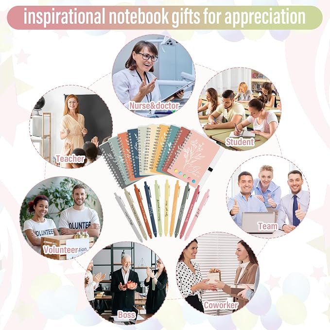 Tenceur 20 Set Mini Inspirational Notebook Back to School Motivational Pen Bulk Teacher Gift Small Pocket Journals Notepad Employee Appreciation Gift for Coworker Office (Bright Colors)