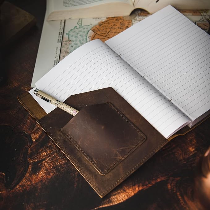 Modest Goods Refillable Leather Journal | Premium Lined A5 Notebook Cover | 200 Ruled Writing Pages | Card Holder Slot | Leather Bound Journals for Men & Women, Best Gift Travel Diary, Cool Planner