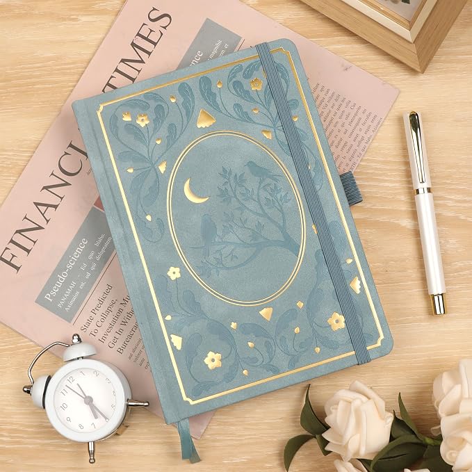 TIEFOSSI Line Journal Notebook, A5 Hardcover Rule Journal for Women Men | 100gsm 316 Numbered Pages Diary, Aesthetic Leather Bird Pattern for Journaling Organization,Planning, Tracking & Sketching