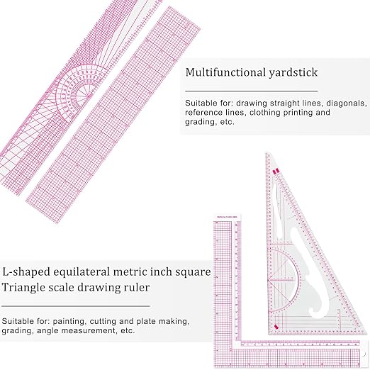 Fashion Clear Metric Sewing Ruler Set, French Curve Pattern Ruler Kit for Beginners Tailors Designers (A-9-Piece Set)