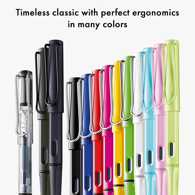 LAMY safari steel black - Fountain Pen with ergonomic grip & polished steel nib in size F - ideal for any Writing & Calligraphy - including LAMY T 10 blue cartridge - Right-Handed | Lamy Fountain pen with ergonomic grip - robust ASA plastic - incl. LAM...