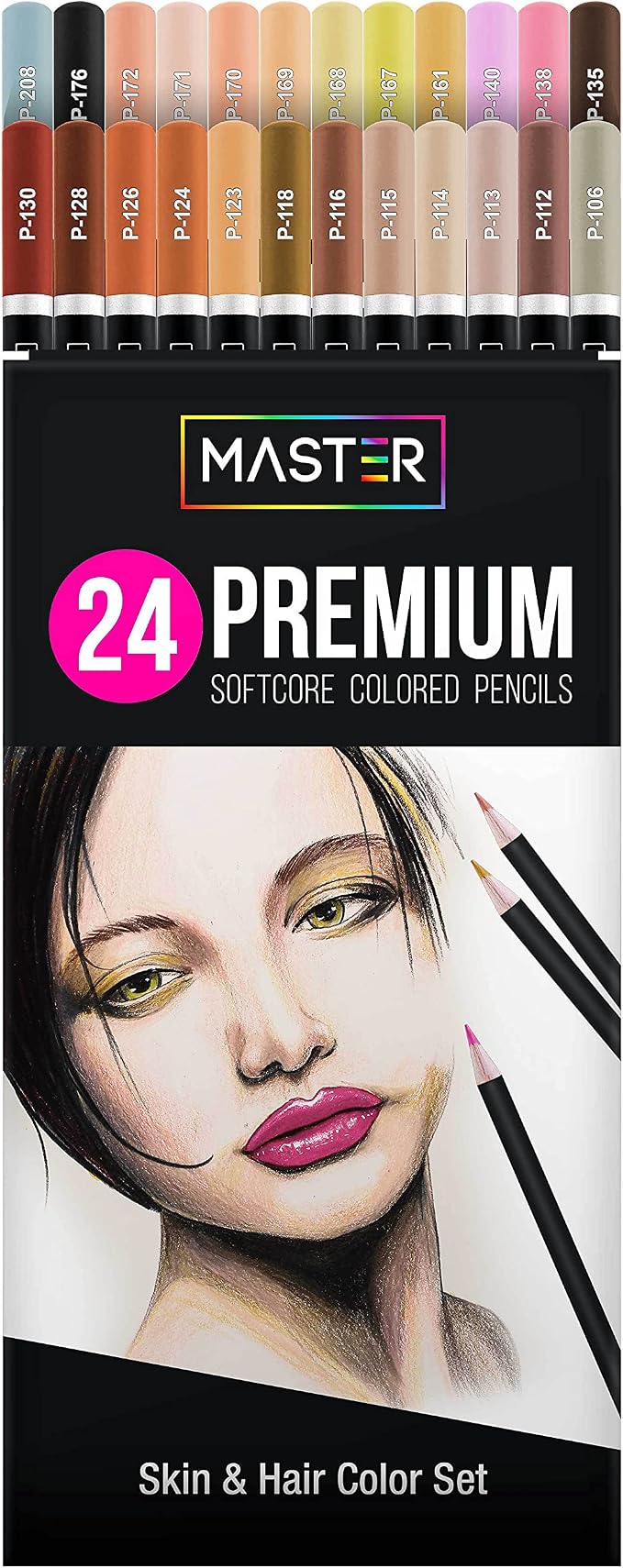 Mastermarkers Master 24 Colored Pencil Skin and Hair Tone Set with Premium Soft Thick 4 mm Cores - Unisex