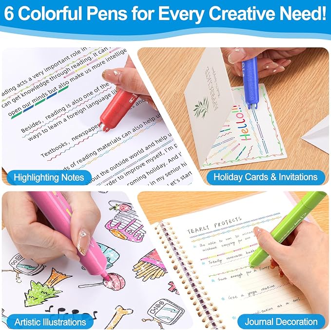 AECHY Dual Tip Glitter Highlighters & Dual-Color Curve Roller Pens,6 Pack | Sparkle Markers with Bullet Tip & Dual-Color Gradient Roller for Journaling, Note Taking, Scrapbooking,School Supplies &Gifts