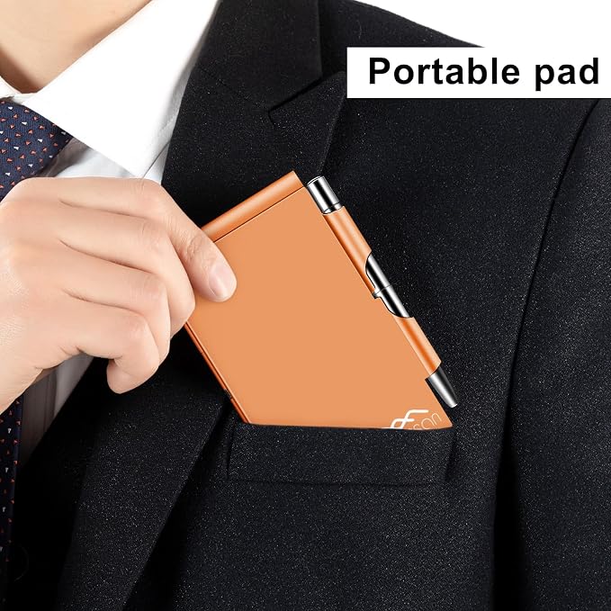 amassan Metal Small Notebook, Mini Notepad, Small Pocket Notepad Aluminum Note Case with Mini Metal Pen and 60-Page Sheets - Memo Books Note Pads(Orange)