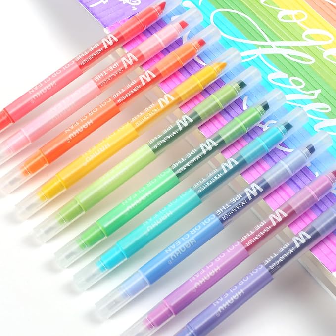 HANKU Erasable Highlighters, 10 Pastel Highlighters Assorted Colors, Dual Tip Cute Erasable Highlighter Pens No Bleed Through for Bullet Journaling, Bible Study, School Office Supplies