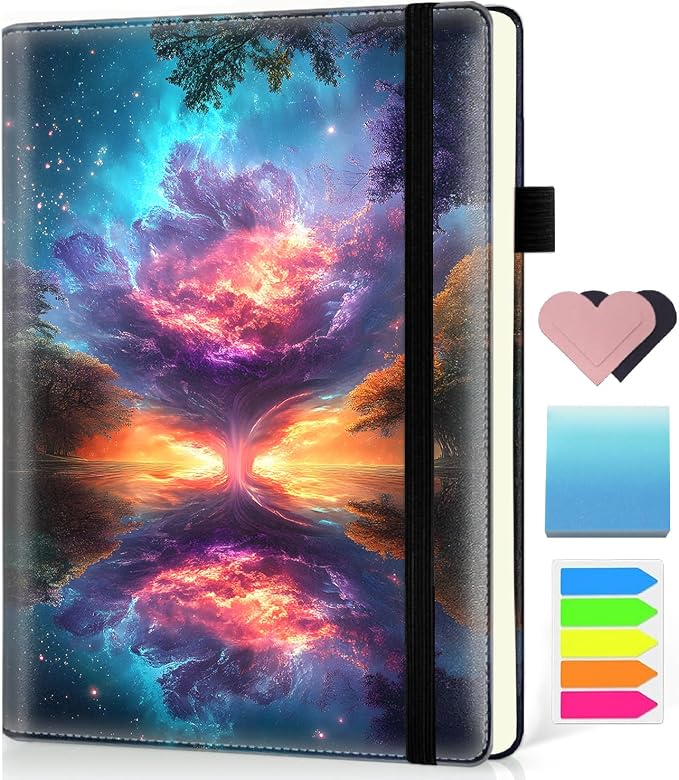 Hardcover Executive Notebooks, A5 PU Leather Lined Journal Notebook, 200 Pages Thick Paper Subject Notebooks for School,Work,Home Writing Business Notebook, Diary Book ，Fantasy Tree of Life
