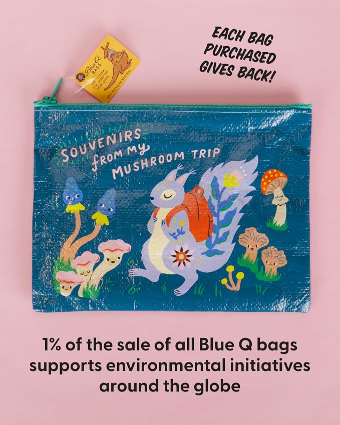 Blue Q Zipper Pouch, Made from 95% Recycled Material, 7.25" h x 9.5" w, Colorful Chunky Zipper