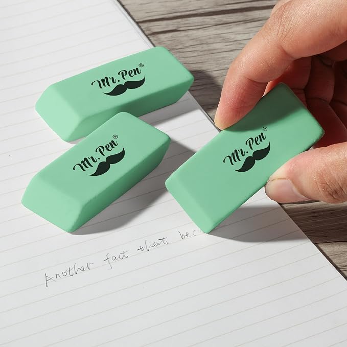 Mr. Pen- Pencil Eraser, 12 Pack, Green | Large Latex Free Block Erasers for School, Office, Art Sketching, Homework, Exams, Clean Smudge-Free Correction