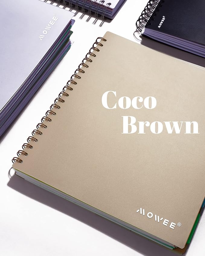 5 Subject Notebook - Spiral Notebook, College Ruled Notebook With Dividers Pocket, Tabs, 11" Ruler, 200 Pages, for Writing Journal, Home & Office, School Supplies, 8.5''x11'' CoCo Brown | 200 Pages, 11" Ruler, 8.5"x11" Brown, Pocket Dividers with Tab L...