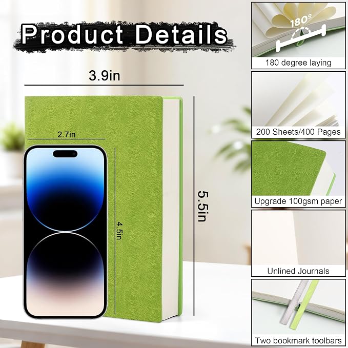 Thick Blank Journal Notebook 400Pages Sketch Book Blank Journal Unlined No Lines Soft Leather A6 (3.9 × 5.5) Journal Leather Notepad Drawing Book Memo Writing Sketch Pad Diary Notebook