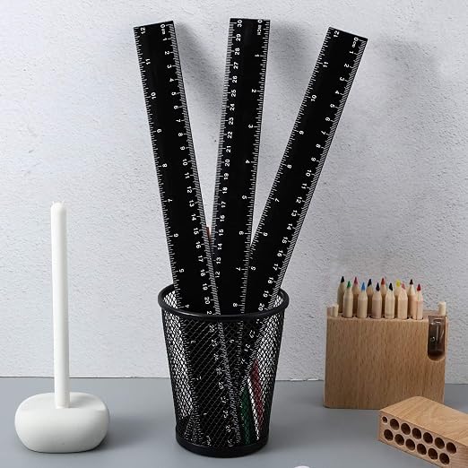 EBOOT Plastic Ruler 12 Inch Straight Flexible Ruler with Inches and Metric for Home Office, Back to School Supplies(Black,100 Pack)