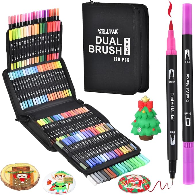 120 Colors Adult Coloring Book Markers No Bleed Dual Felt Tip (Fine & Brush) Art Markers for Teens/School – Gel Acrylic Paint Pens Set for Sketching, Drawing, Rock Painting, Journaling, Non Bleeding.