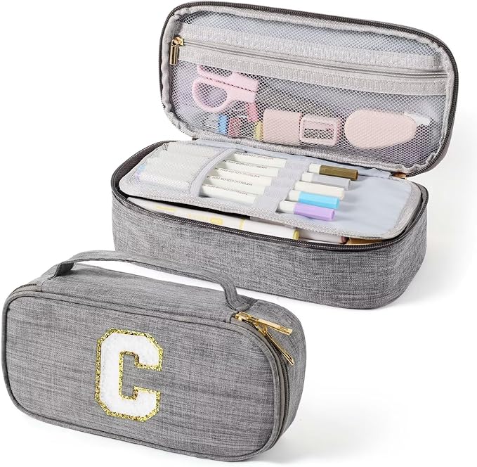 YOOLIFE Travel Cable Organizer Pouch Cord Storage Pencil Case for Girls, Cute Pencil Pouch Pen Case, Birthday Gifts for 3 4 5 6 7 8 9 10 11 12 13 Year Old Girls, C (Grey)