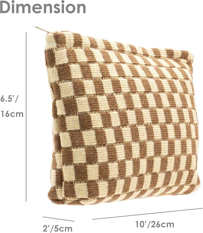 PAZIMIIK Checkered Makeup Bag for Purse, Small Flat Cosmetic Pouch,Coffee | Cute Zipper Makeup Organizer for Women, Travel Essentials, Toiletries, Makeup Brushes, Beauty Accessories&Bridesmaid Gifts
