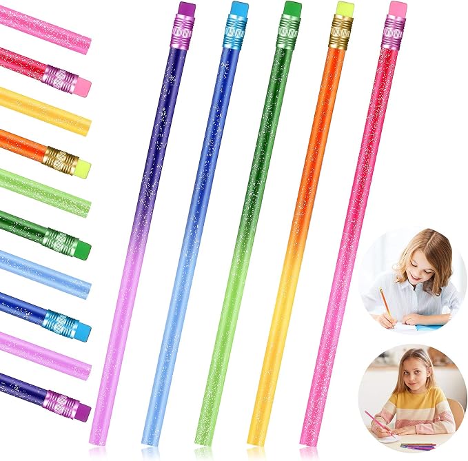 Zonon 60 Pieces Color Changing Mood Pencil Glitter Pencil with Eraser Wooden Activated Color Changing Back to School Gift Thermochromic for Students Kids Prizes Birthday Party Favors