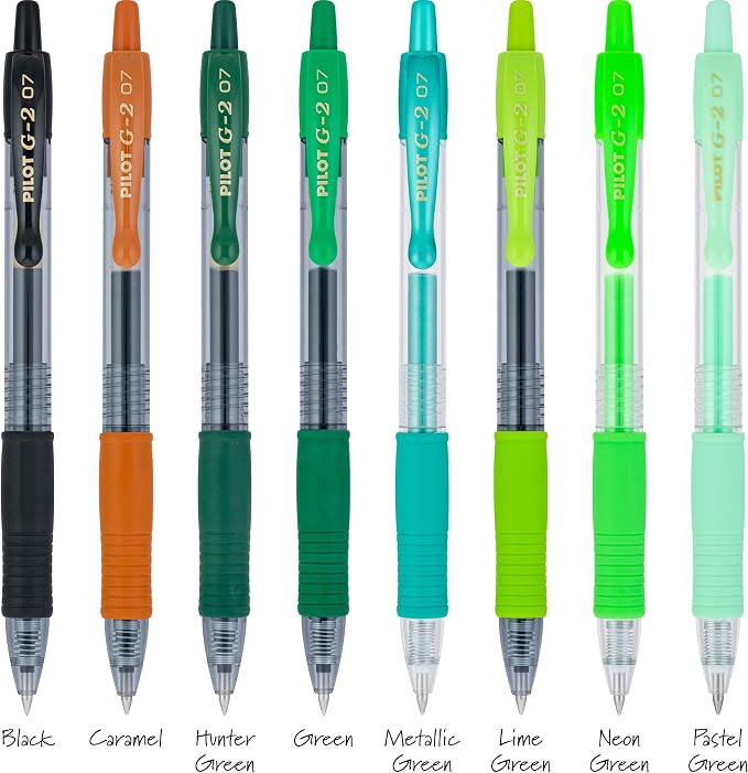 Pilot G2 Premium Gel Roller Pens, G2 Boost Green Pens Pack, The Colors of Balance, 8 Pack Pouch, Fine Point 0.7 mm, Assorted