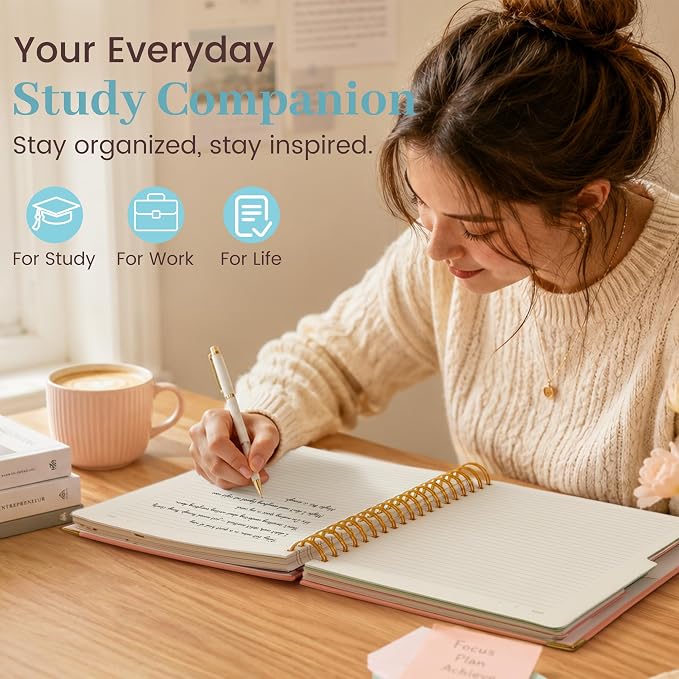Hardcover Spiral Notebook with Tabs 8"x10" Large Spiral Lined Journals for Women with Dividers 240 Pages College Ruled Composition Notebook 5 Subject Notebook for Work, Back to School, Gifts, Blue