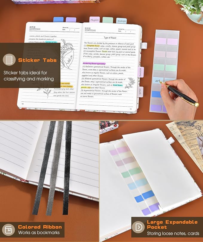 Lined Journal Notebook for Women Men, 256 Numbered Pages Hardcover Notebooks for Work, A5 Journaling Notebooks, College Ruled Journals for Writing Business School 5.75" x 8.38" Wildflower Garden