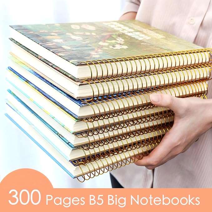 Large Spiral Notebook, B5, 8x10, Hardcover Journal, Lay Flat, Thick Notebook, 300 Page Journal, Lined Journal Notebook, Wide Ruled, Vincent Van Gogh Gifts, Almond Tree in Blossom, Green