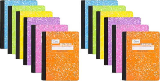 Mead Composition Notebook, College Ruled Paper, 7-1/2" x 9-3/4", 100 Sheets per Comp Book, Assorted Colors (850106-ECM) (Pack of 12)