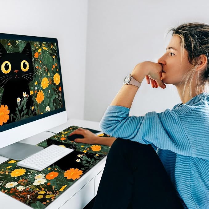 Warm Desk Pad,Heated Desk Pad,Office Mat,3 Heating Levels & 3 Hours Auto Shut-Off,31.5"*13" Gaming Mouse Laptop Keyboard Leather Desk Mat,Cute Cat Floral