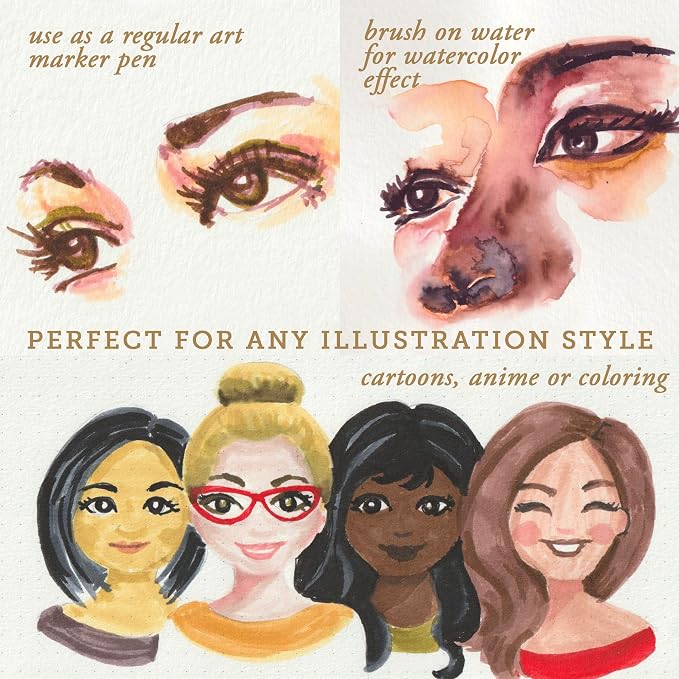 Primrosia 24 Skin Tones Dual Tip Marker Pens, Hair and Portrait Watercolor Sketch Set – Fine and Brush Ends, Art Supplies for Coloring, Sketching and Drawing