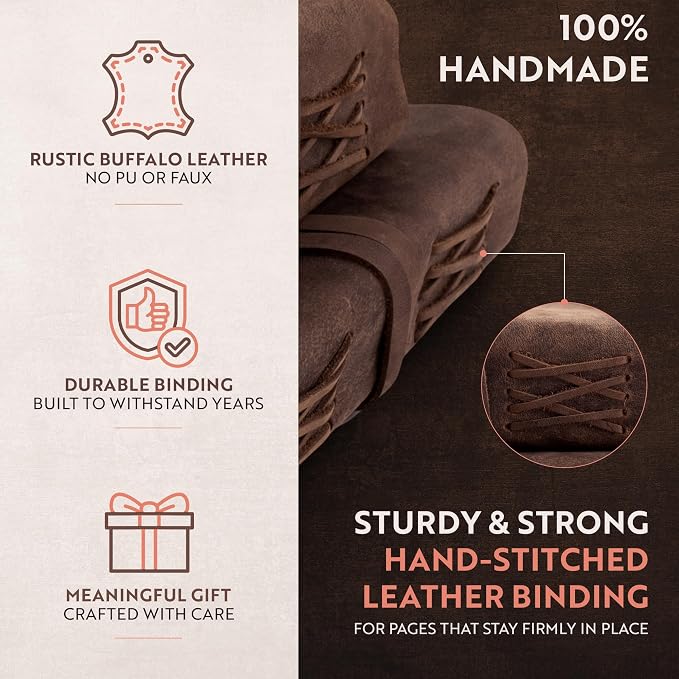 Leather Journal Lined Notebook Paper - MOONSTER® Leather Bound Journals for Writing for Women & Men, 18x13cm Ruled Small Notebooks, Kraft Paper with 400 pages, Lined Paper College Ruled & Travel Size