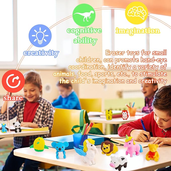 URSKYTOUS 60Pcs Animal Erasers Desk Pets for Kids,Classroom Prizes | Bulk Puzzle Erasers Toys,Party Favors,Back to School,Treasure Chest,Goodie Bag Stuffers,Easter Egg Fillers,Stocking Stuffers