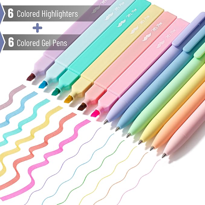 Mr. Pen- Aesthetic Highlighters and Gel Pens, 12 Pack | Pastel Colors Bible Highlighters No Bleed, Fine Point 0.7mm Gel Pens, Fast Dry and No Smear for Bible Journaling, Planner