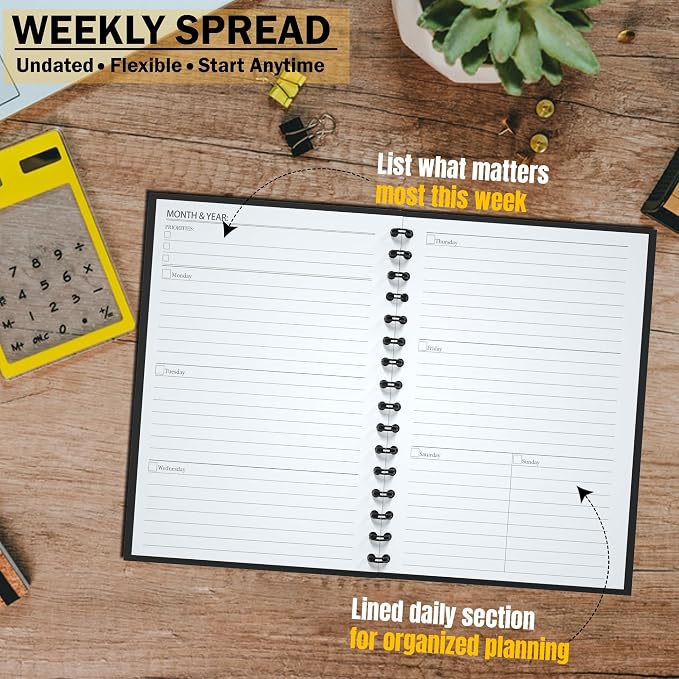 Undated Monthly and Weekly Planner - 12 Month Calendar Planner Notebook with Week Days - Hardcover Undated Planners Blank Agenda Book - A5 Burgundy