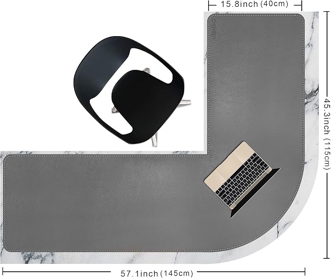 Chihein L-Shaped Desk Pad, Corner Desk Mat (45.3”+ 57.1”) x 15.7”, Double-Sided Computer Office Mouse pad Writing Table Pad for Home Office - Gray/White