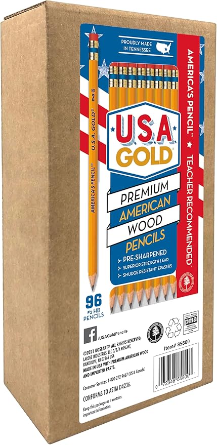 Cra-Z-Art U.S.A. Gold Pre-sharpened American Wood Cased #2 HB Yellow Pencils, 96 Pack