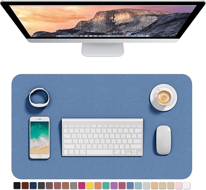 Hsurbtra Desk Pad, 23.6" x 13.8" PU Leather Desk Mat, M Extended Mouse Pad, Waterproof Desktop Blotter Protector, Non-Slip Ultra Thin Small Laptop Keyboard Writing Mat for Office Home, Dark Blue