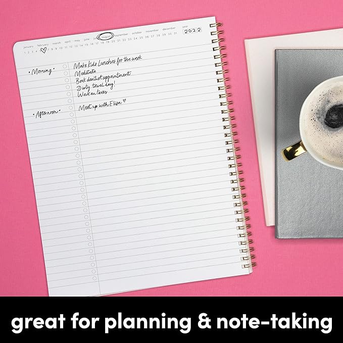 PAPERAGE Undated Daily Planner & To Do List Notepad (Black), 8.5 in x 11 in, Spiral Bound Planner Notebook for Work, School or Home, 104 Lined Pages With Date Tracker for Plans & Notes