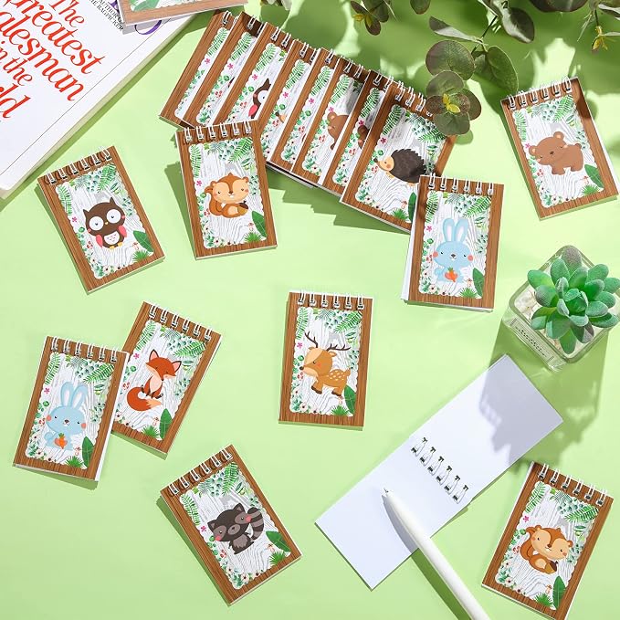 Clabby 32 Pieces Mini Notebooks for Kids Woodland Party Favors, Woodland Animal Mini Notepads Forest Animals Spiral Notebook Owl Raccoon Squirrel Rabbit Decor for Kids Classroom (Cute Style)