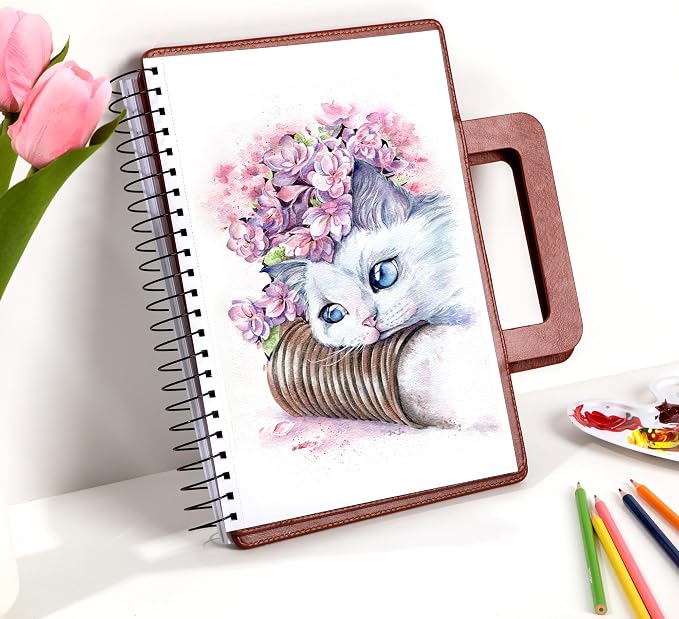 Large Sketchbook for Drawing 9"X 12" Portable Travel Spiral Bound Sketch Book with Pocket(98lb/160gsm) Hardcover Drawing Pad for Adults Watercolor Mixed Media Paper, 60 Sheets/120 Pages, Brown