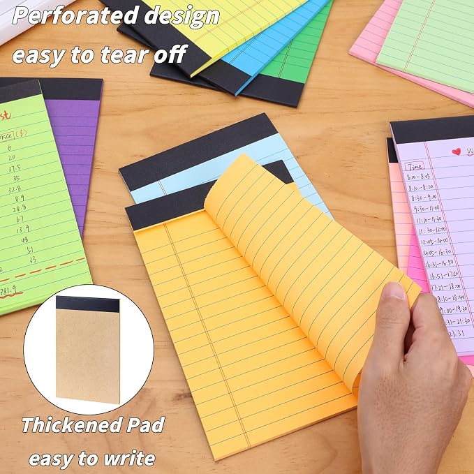 Oleitodh 36 Pack Legal Pads 5 x 8 Inch Multicolor Wide Ruled Notepads | 12 Color Memo Pads with 30 Sheets Each, Perforated Lined Writing Paper with Sturdy Backboard for Office, School, Study