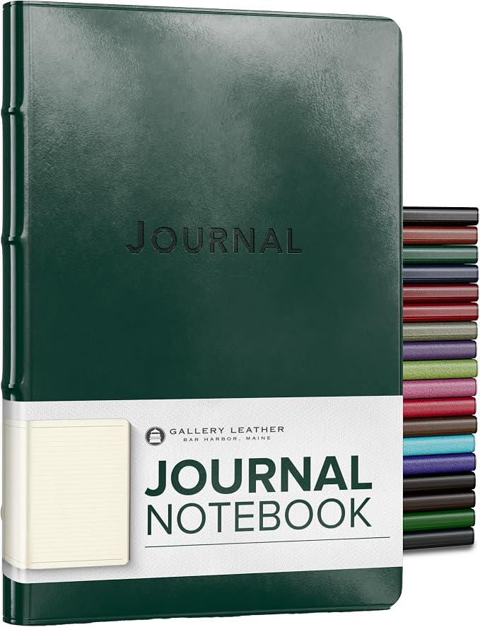 Gallery Leather Journal Notebook - 192 Pages, Hardcover, For Men and Women | For Writing, Work & Travel, Handcrafted - Acadia Green - 8 x 5.5, Desk Hardcover