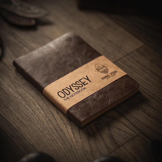 Odyssey Notebook Journal for Men - Lined Pages, 100 GSM Thick Kraft Paper, A5 Size, Brown Leather, Soft Cover