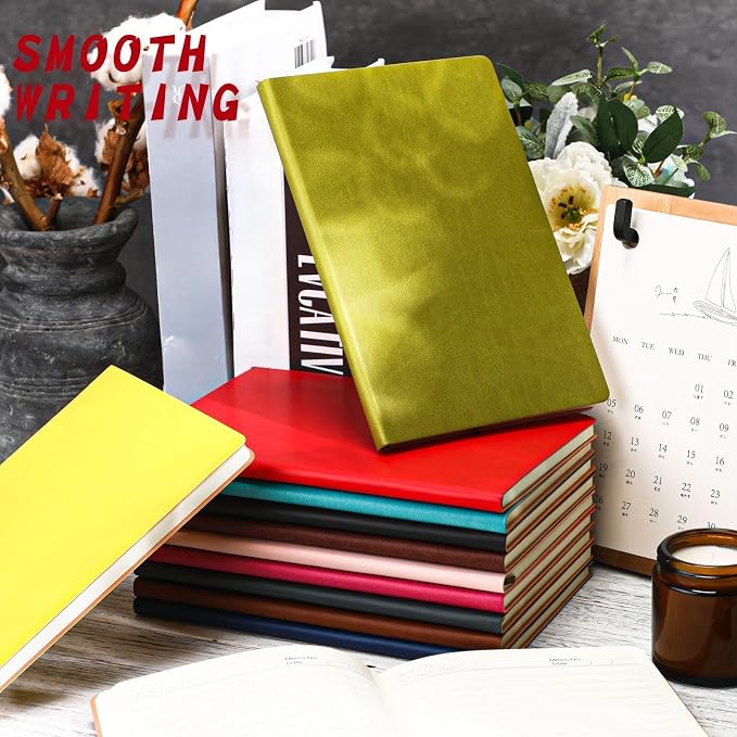 PerKoop 24 Pcs A5 PU Leather Journals for Laser Engraving, 8.1 x 5.6 Inch Lined Notebook Blanks 128 Pages, Lay Flat Ruled Writing Notebooks for DIY Crafting Office School Gifts (Bright Color)