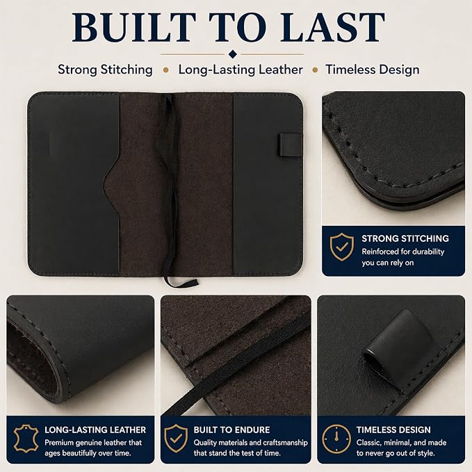 Premium Leather Journal Cover A5 – Handmade Refillable Notebook Cover Sleeve with Pen Holder for Writing, Travel & Business Use 5.75 x 8.25 (Black)